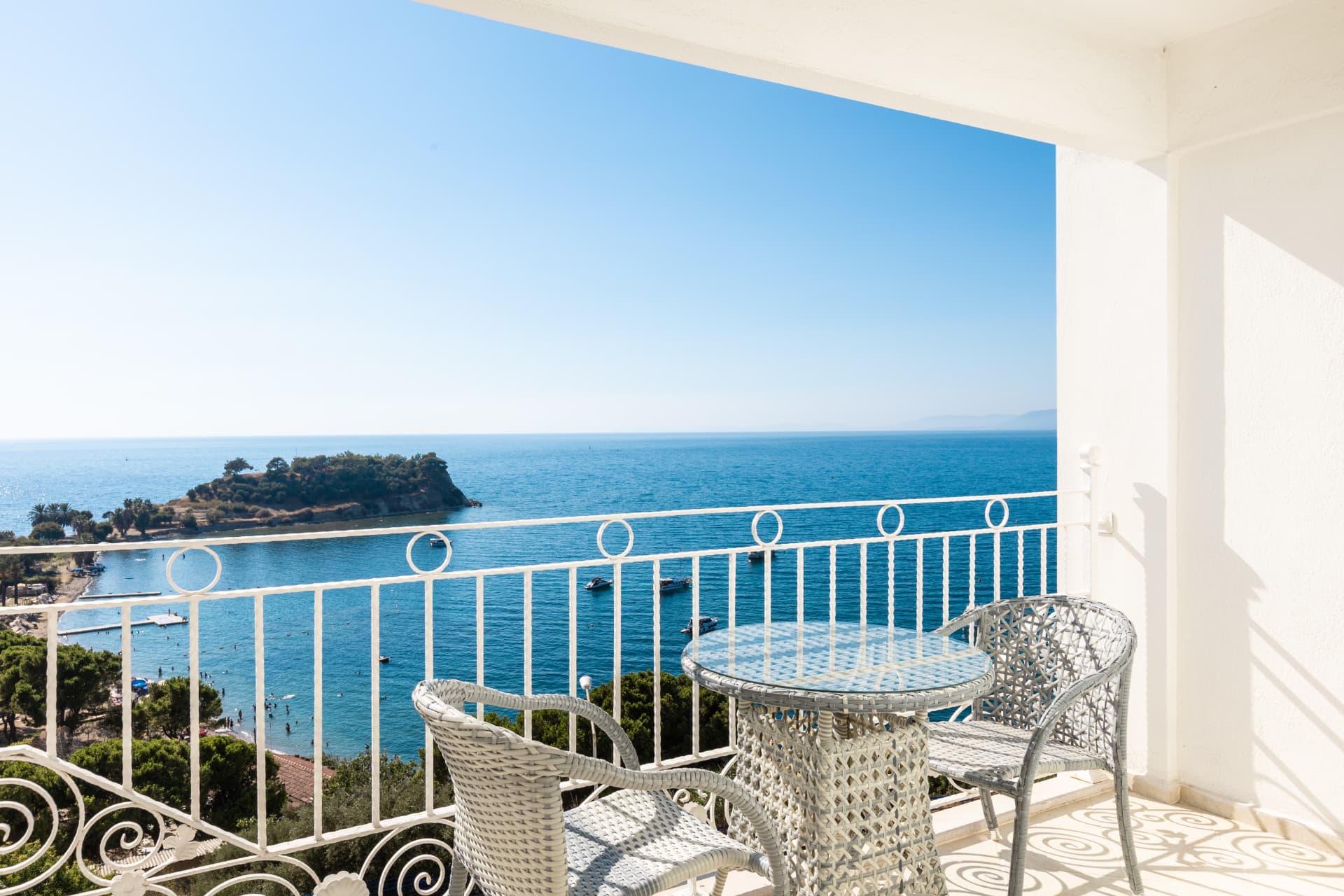 Standard room balcony overlooking the Aegean bay